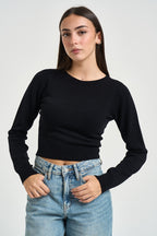 Maglia donna cropped nera 3M1705 NERO KONTATTO 