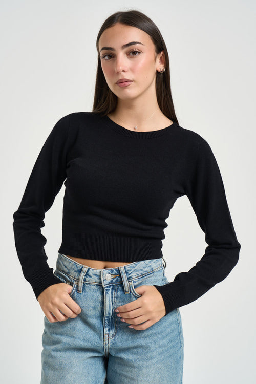 Maglia donna cropped nera - 1