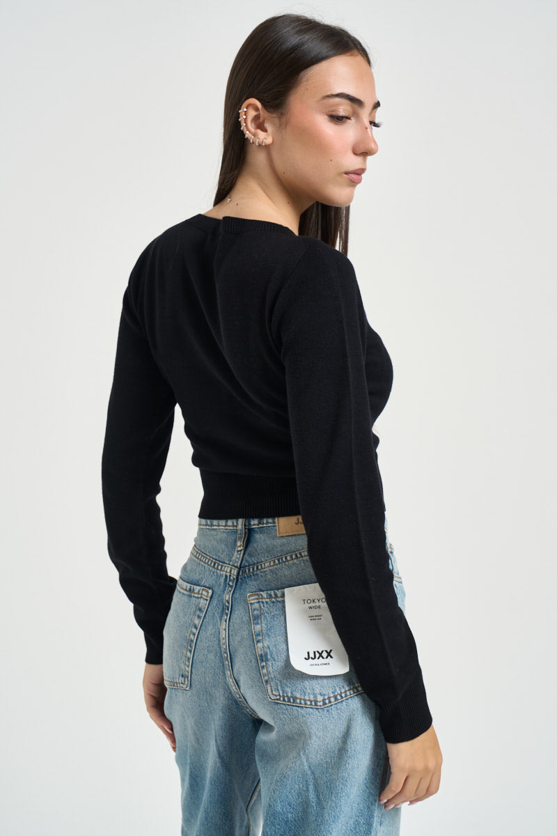 Maglia donna cropped nera 3M1705 NERO KONTATTO 
