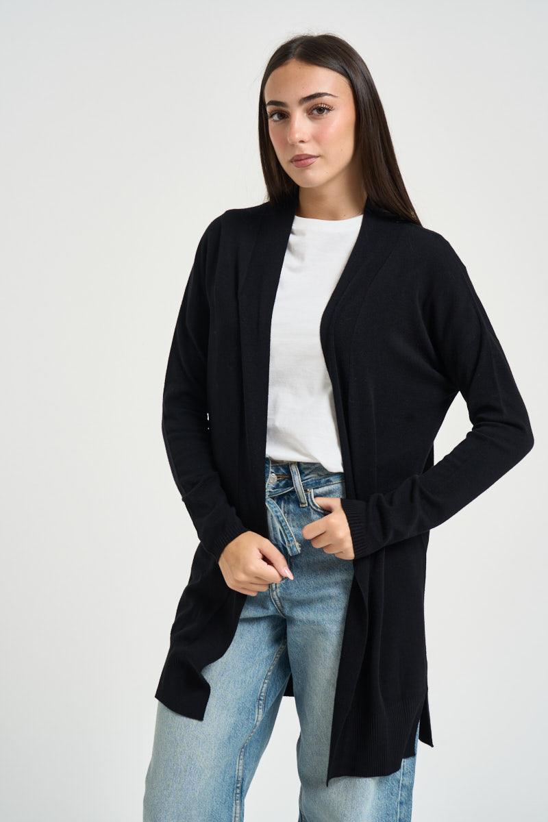 Cardigan donna lungo nero 3M1710 NERO KONTATTO 