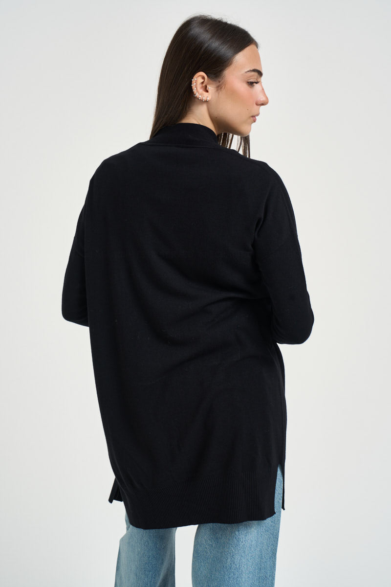 Cardigan donna lungo nero 3M1710 NERO KONTATTO 