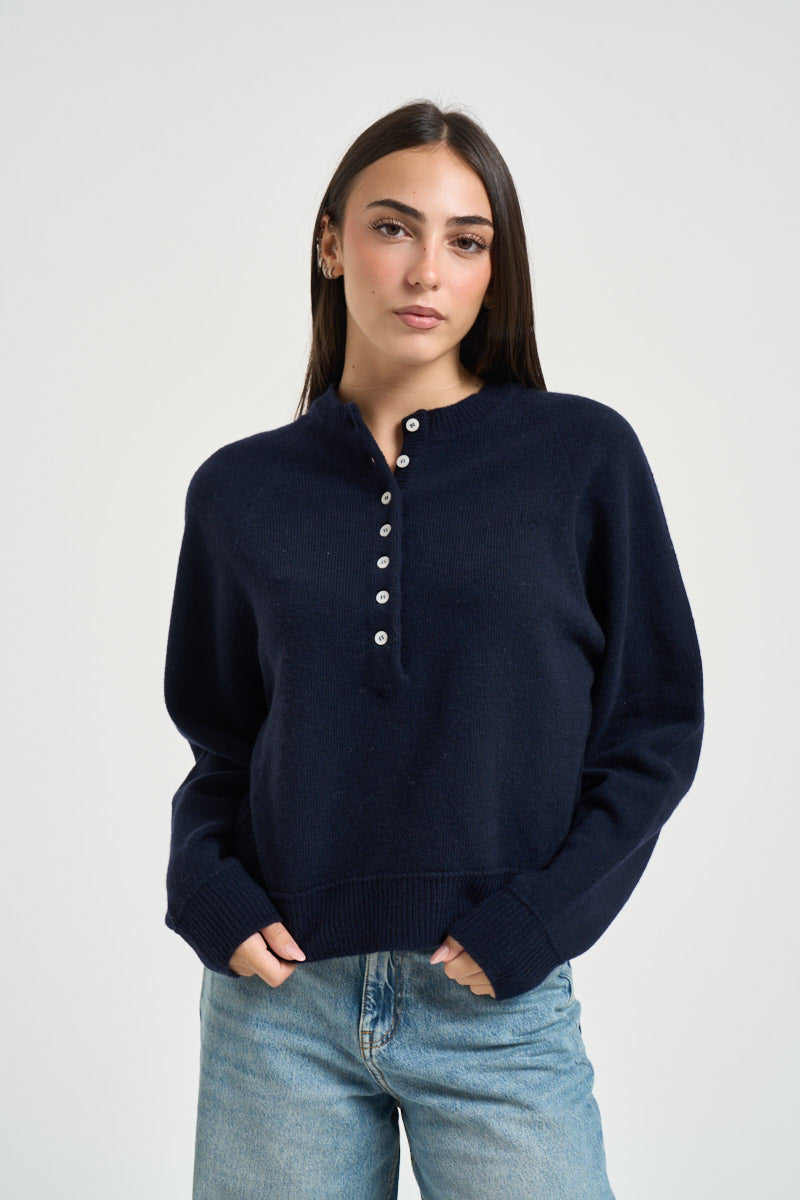 Maglia donna girocollo con bottoni blu notte 3M1837 BLU KONTATTO 