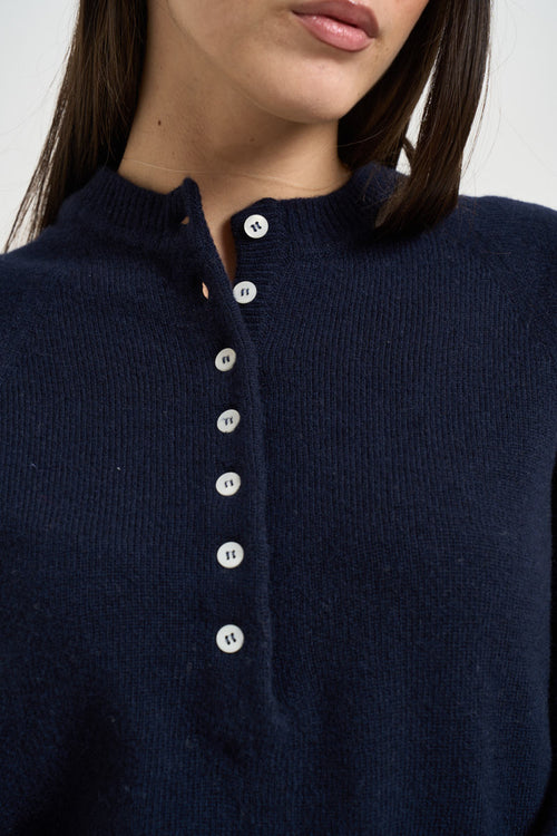Maglia donna girocollo con bottoni blu notte - 2