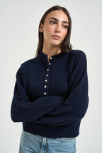 Maglia donna girocollo con bottoni blu notte 3M1837 BLU KONTATTO 