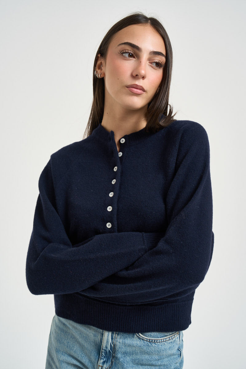 Maglia donna girocollo con bottoni blu notte 3M1837 BLU KONTATTO 