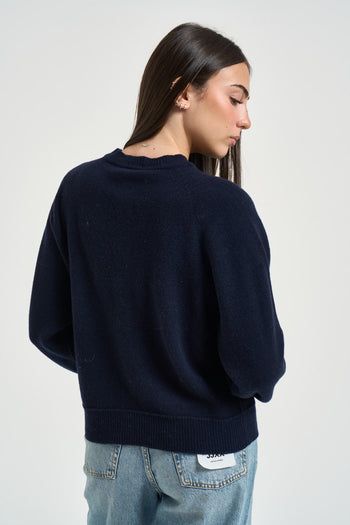 Maglia donna girocollo con bottoni blu notte - 4