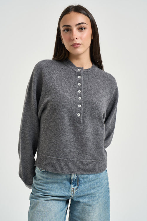 Maglia donna girocollo con bottoni grigio antracite - 1
