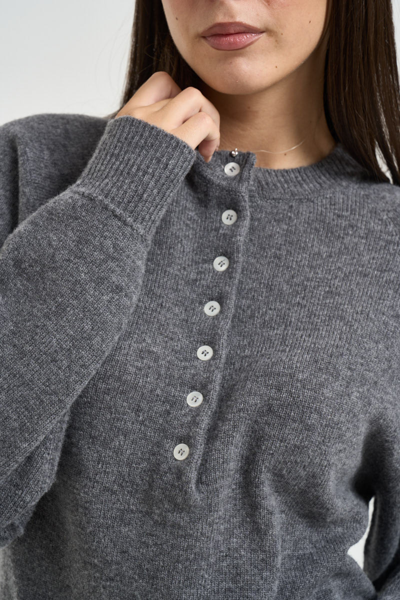 Maglia donna girocollo con bottoni grigio antracite 3M1837 GRIGIO KONTATTO 