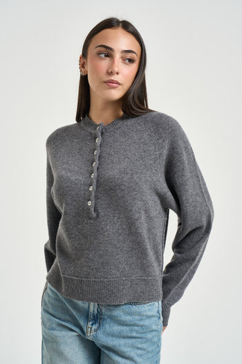 Maglia donna girocollo con bottoni grigio antracite - 3