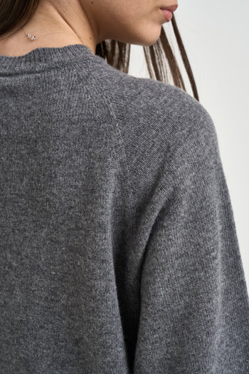 Maglia donna girocollo con bottoni grigio antracite - 5