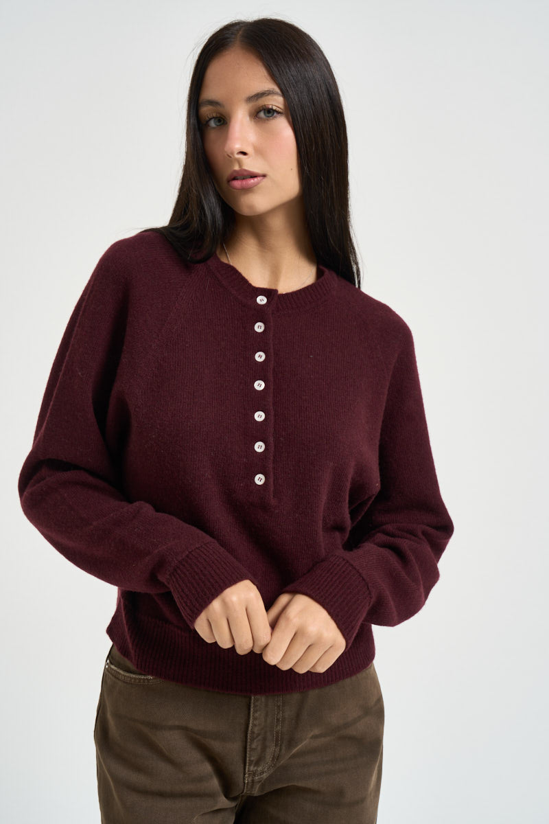 Maglia donna girocollo con bottoni bordeaux 3M1837 MARSALA KONTATTO 