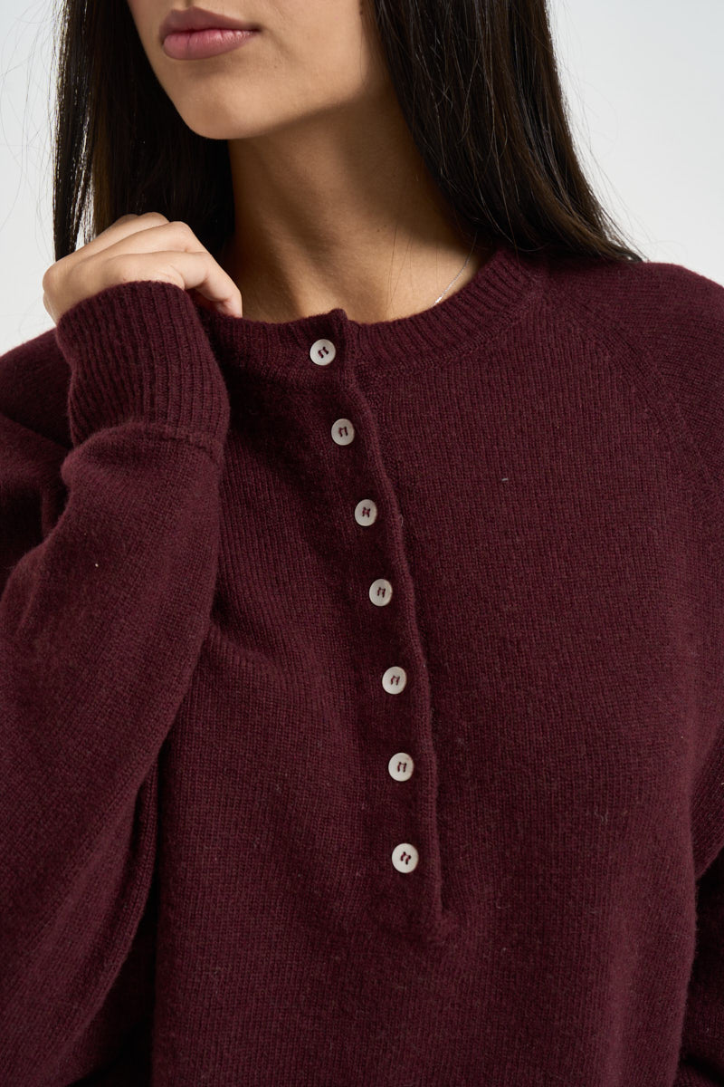 Maglia donna girocollo con bottoni bordeaux 3M1837 MARSALA KONTATTO 
