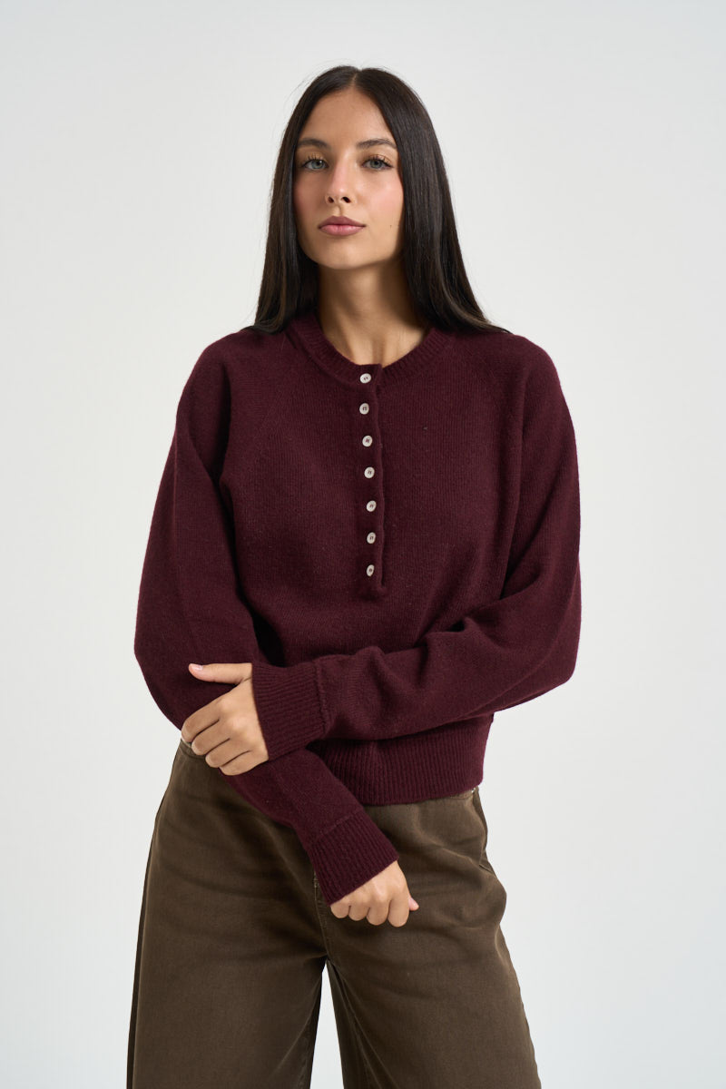 Maglia donna girocollo con bottoni bordeaux 3M1837 MARSALA KONTATTO 