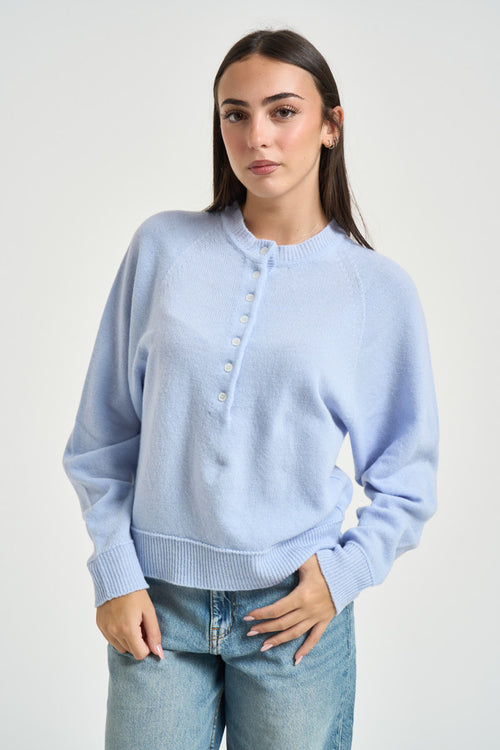 Maglia donna girocollo con bottoni celeste - 1