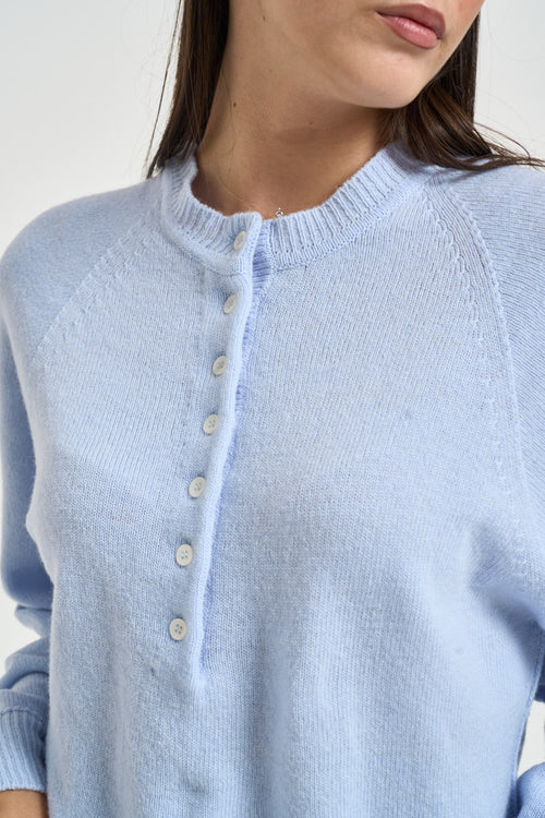 Maglia donna girocollo con bottoni celeste - 2