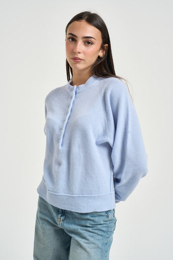 Maglia donna girocollo con bottoni celeste - 3