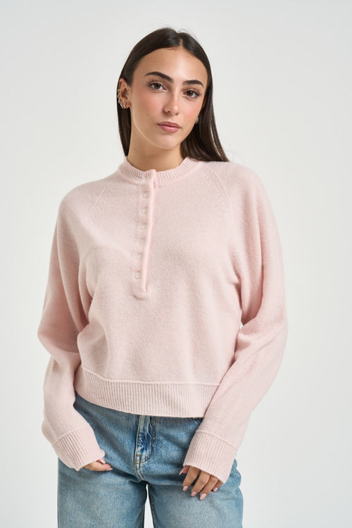 Maglia donna girocollo con bottoni rosa - 1