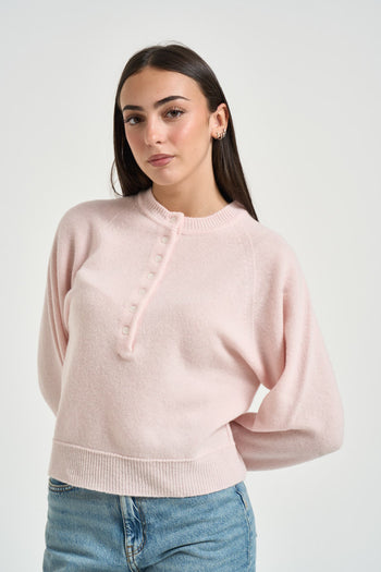 Maglia donna girocollo con bottoni rosa - 3