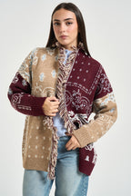 Cardigan donna con frange multicolor 3M1851 MASTICE MARSALA KONTATTO 