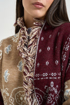 Cardigan donna con frange multicolor 3M1851 MASTICE MARSALA KONTATTO 