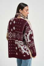 Cardigan donna con frange multicolor 3M1851 MASTICE MARSALA KONTATTO 