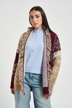Cardigan donna con frange multicolor 3M1851 MASTICE MARSALA KONTATTO 
