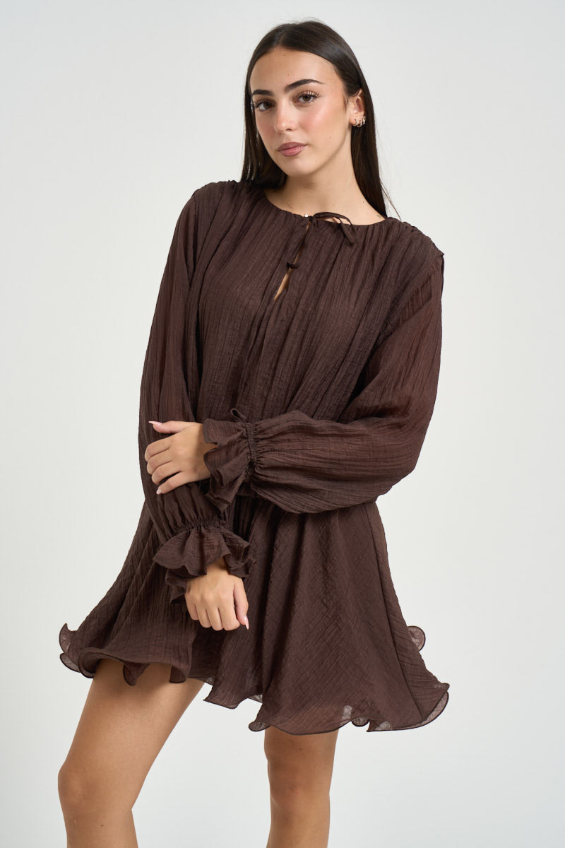 Abito donna corto con fondo svasato moro ADF704C CIOCCOLATO KONTATTO 