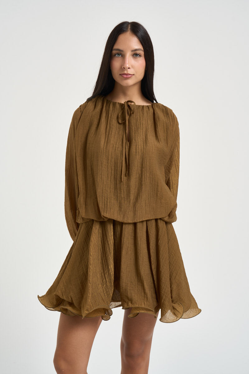 Abito donna corto con fondo svasato verde olio ADF704C OLIO KONTATTO 