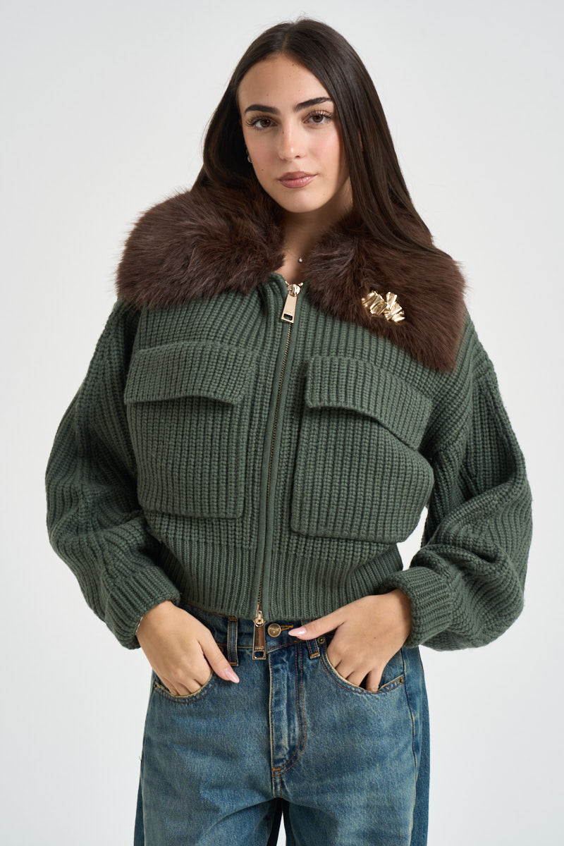 Bomber donna in maglia verde scuro CF6038 MA22S90312 LIU JO 