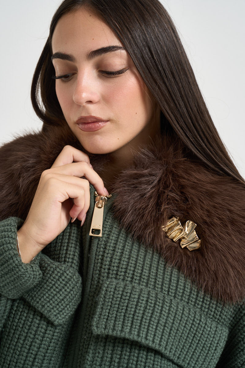 Bomber donna in maglia verde scuro CF6038 MA22S90312 LIU JO 