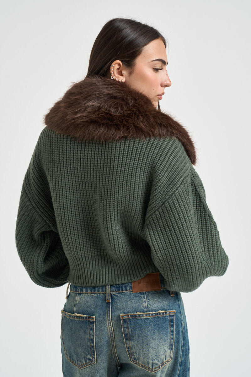 Bomber donna in maglia verde scuro CF6038 MA22S90312 LIU JO 