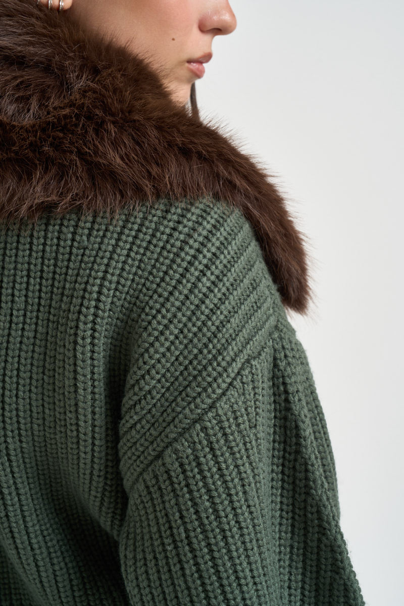 Bomber donna in maglia verde scuro CF6038 MA22S90312 LIU JO 