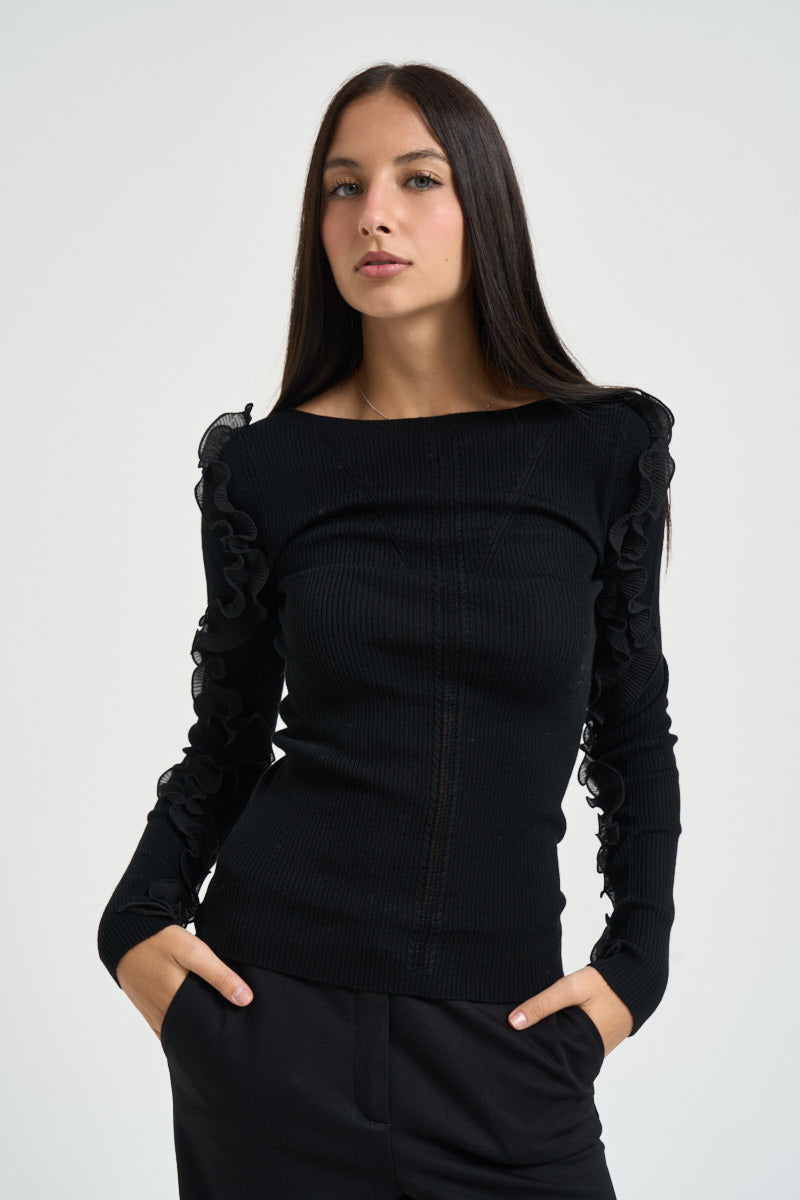 Maglia donna con volant nera CF6042 MA82O22222 LIU JO 