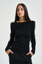Maglia donna con volant nera CF6042 MA82O22222 LIU JO 