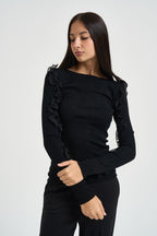 Maglia donna con volant nera CF6042 MA82O22222 LIU JO 