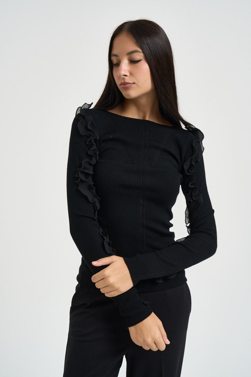 Maglia donna con volant nera CF6042 MA82O22222 LIU JO 