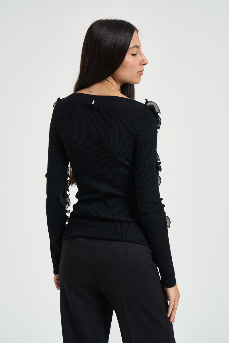 Maglia donna con volant nera CF6042 MA82O22222 LIU JO 