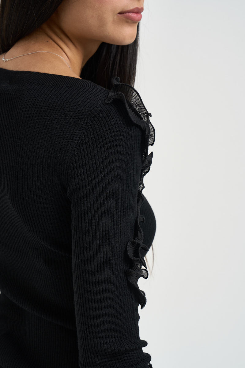 Maglia donna con volant nera CF6042 MA82O22222 LIU JO 
