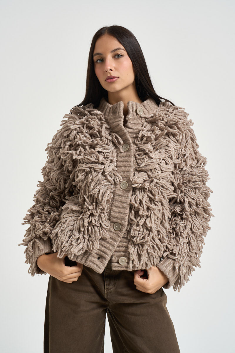 Giacca donna in maglia bouclet tortora CF6055 MA64SA4407 LIU JO 