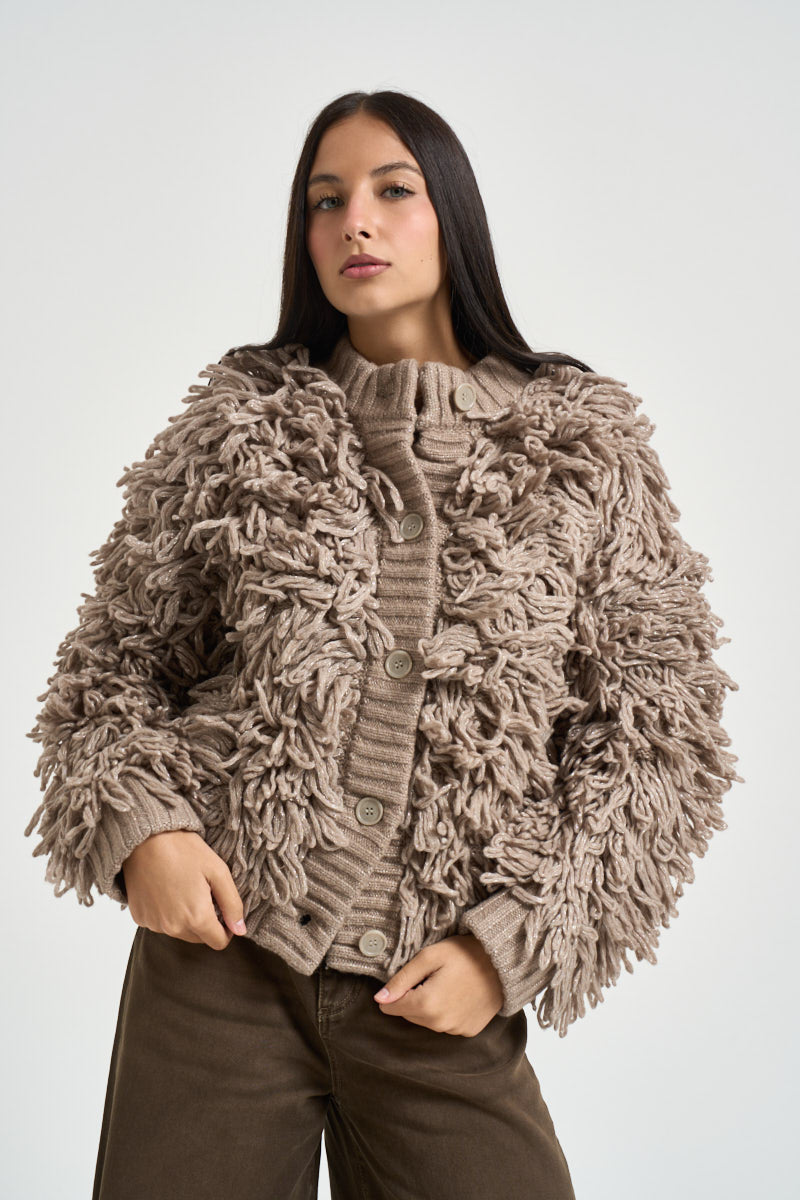Giacca donna in maglia bouclet tortora CF6055 MA64SA4407 LIU JO 