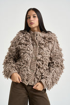 Giacca donna in maglia bouclet tortora CF6055 MA64SA4407 LIU JO 