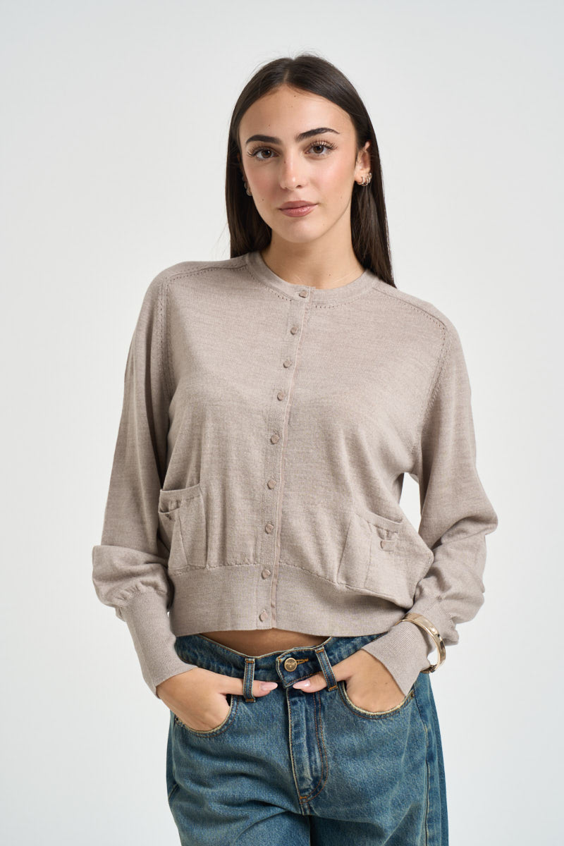 Cardigan donna in lana tortora CF6059 MA82O02158 LIU JO 