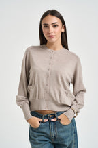 Cardigan donna in lana tortora CF6059 MA82O02158 LIU JO 