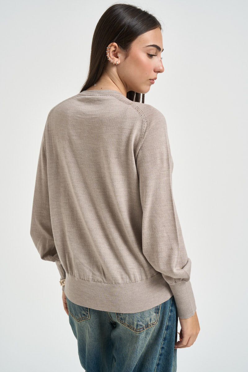Cardigan donna in lana tortora CF6059 MA82O02158 LIU JO 
