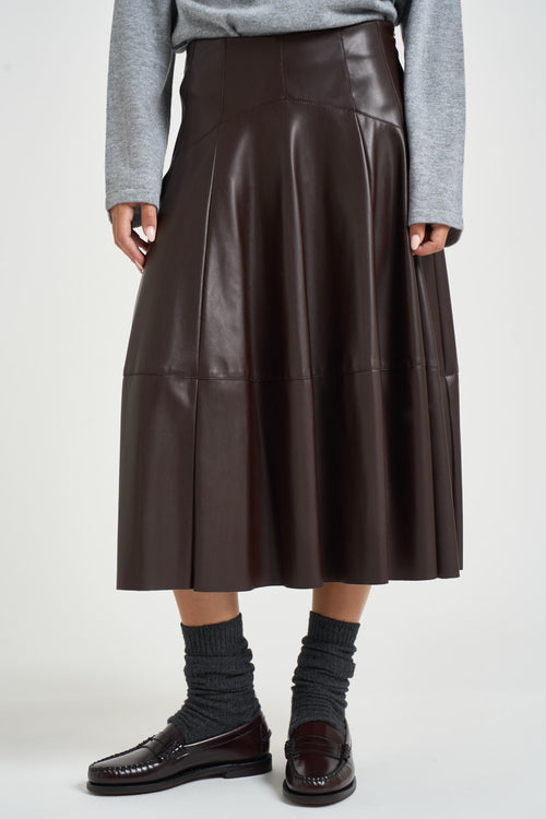 Gonna donna midi in ecopelle marrone - 1
