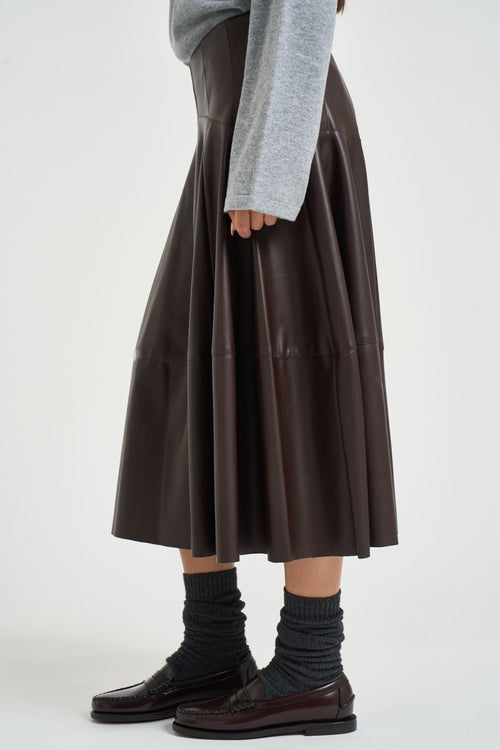 Gonna donna midi in ecopelle marrone - 2