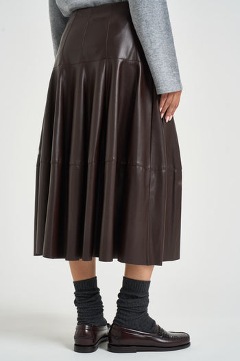 Gonna donna midi in ecopelle marrone - 3