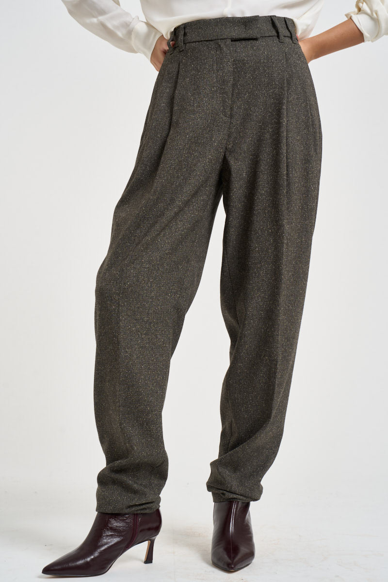 Pantaloni donna in tweed a vita alta verde scuro CF6076 T800AL9596 LIU JO 