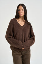 Maglia donna scollo a V marrone CF6106 MA71SX0807 LIU JO 