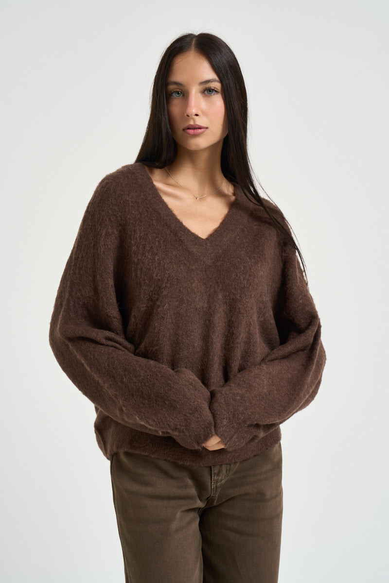 Maglia donna scollo a V marrone CF6106 MA71SX0807 LIU JO 